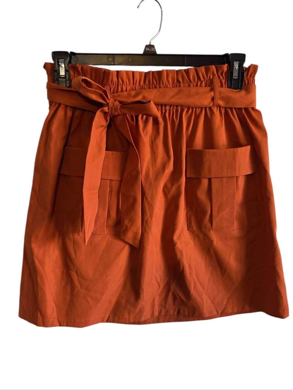 Kancy Kole Belted Elastic Waist Paper Bag Skirts With Pockets Size XL Orange NWT